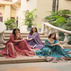 Premium Floral Embroidered Georgette Anarkali Sharara Set with Dupatta